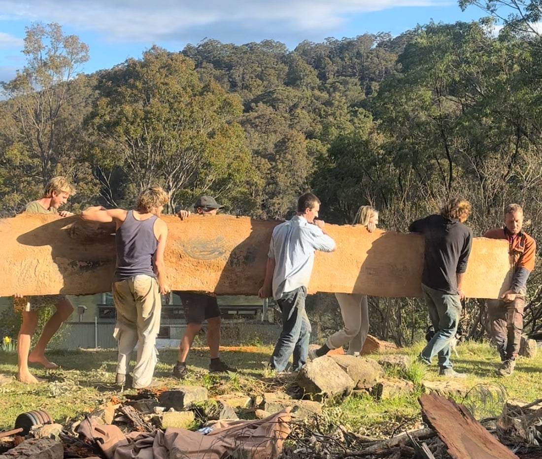 Team work makes the dream work, every cut is a tribute to the gifts of nature and honours the slow growth of this iron bark tree.